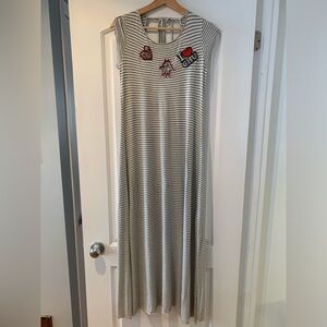 Maryley Maxi Dress Stripes White Grey Patches Sz 12 Italy Beach Cruise Vacation